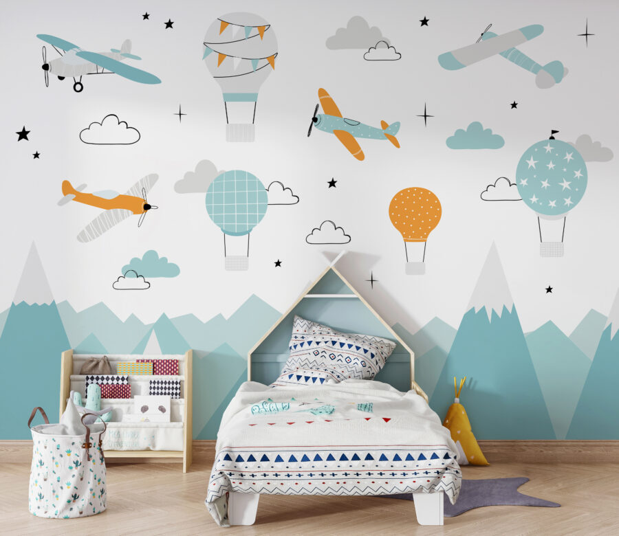 Wallpaper with airplanes and hot air balloons u95042pir2 900x780 - Wallpaper with airplanes and hot air balloons - tegory