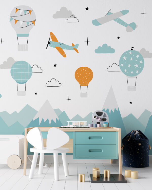 Wallpaper with airplanes and hot air balloons u95042pir1 600x750 - Wallpaper with airplanes and hot air balloons - tegory