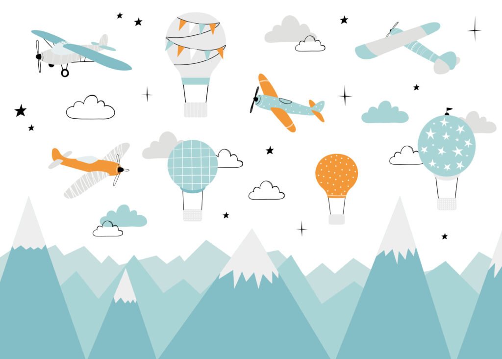 Wallpaper with airplanes and hot air balloons Wallpaper with airplanes and hot air balloons