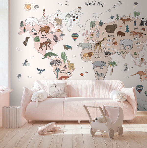 Map of the world with animals