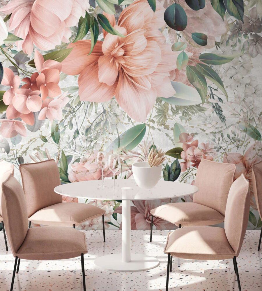 Wall murals Delicate pastel floral arrangement design.
