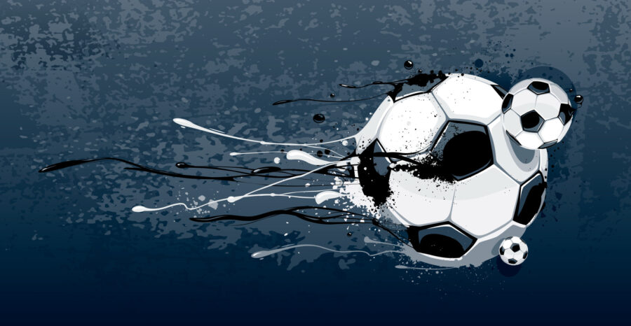 Football ball with splashes of paint