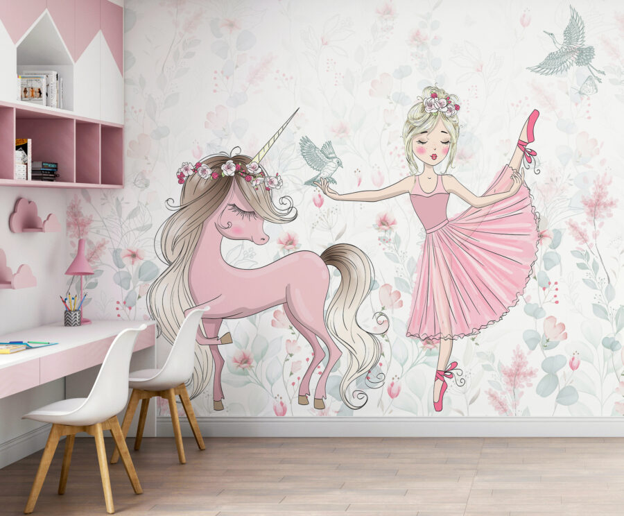 Wall murals Unicorn and a girl