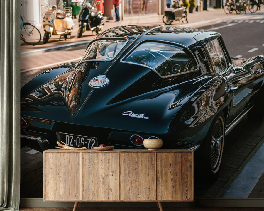 Wall murals Black car parked on a street