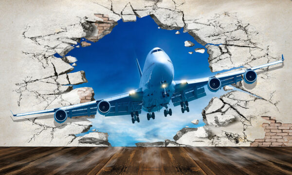 Plane coming through a hole in the wall Plane coming through a hole in the wall