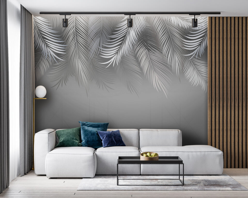 Grey and white background with leaves Grey and white background with leaves