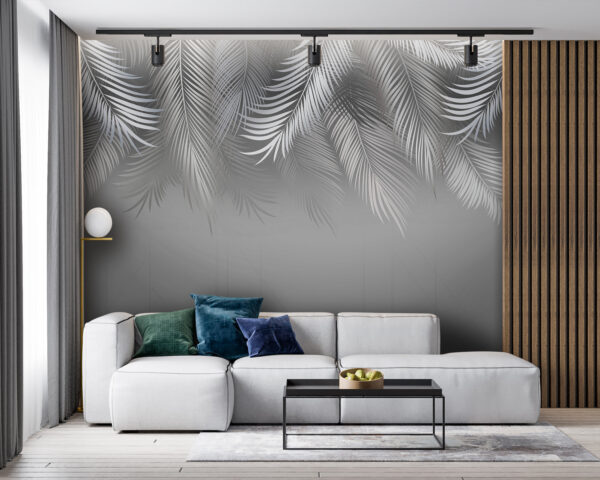 Grey and white background with leaves Grey and white background with leaves