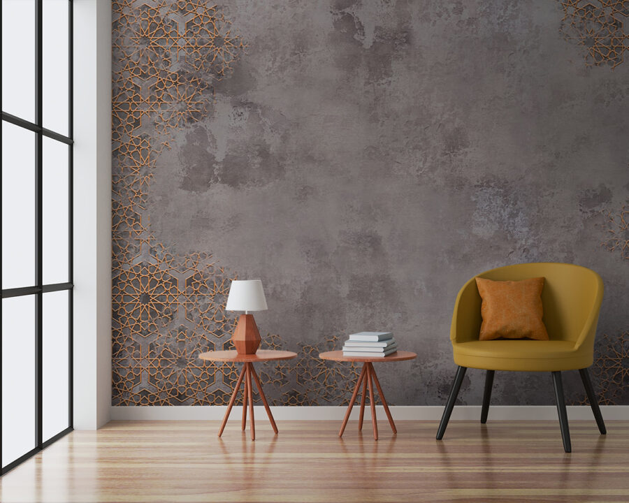 Grey and orange patterned wall