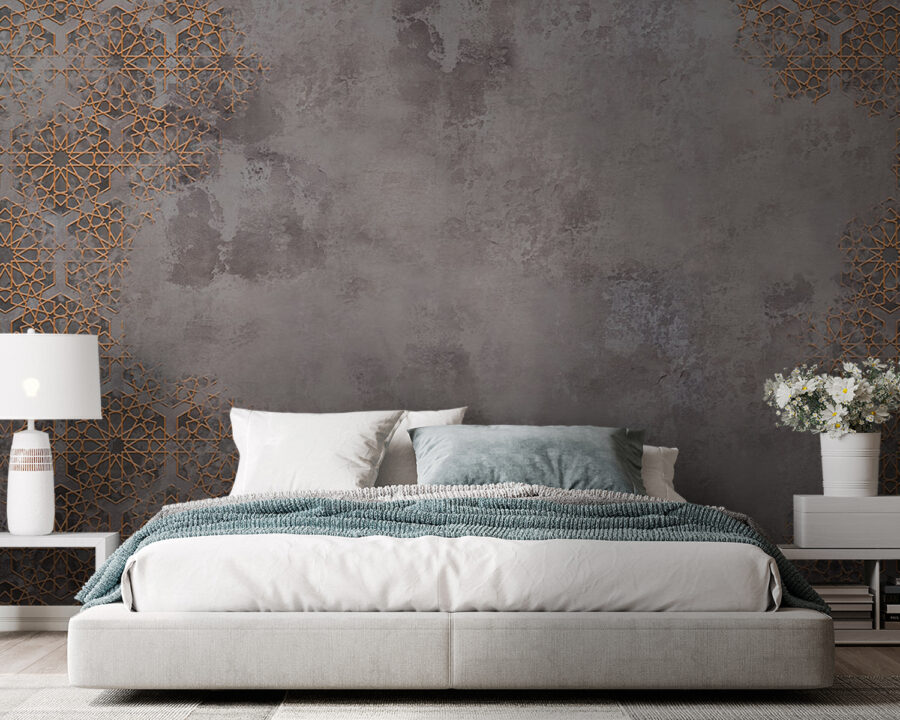 Grey and orange patterned wall