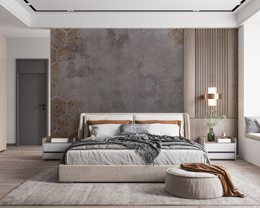 Grey and orange patterned wall