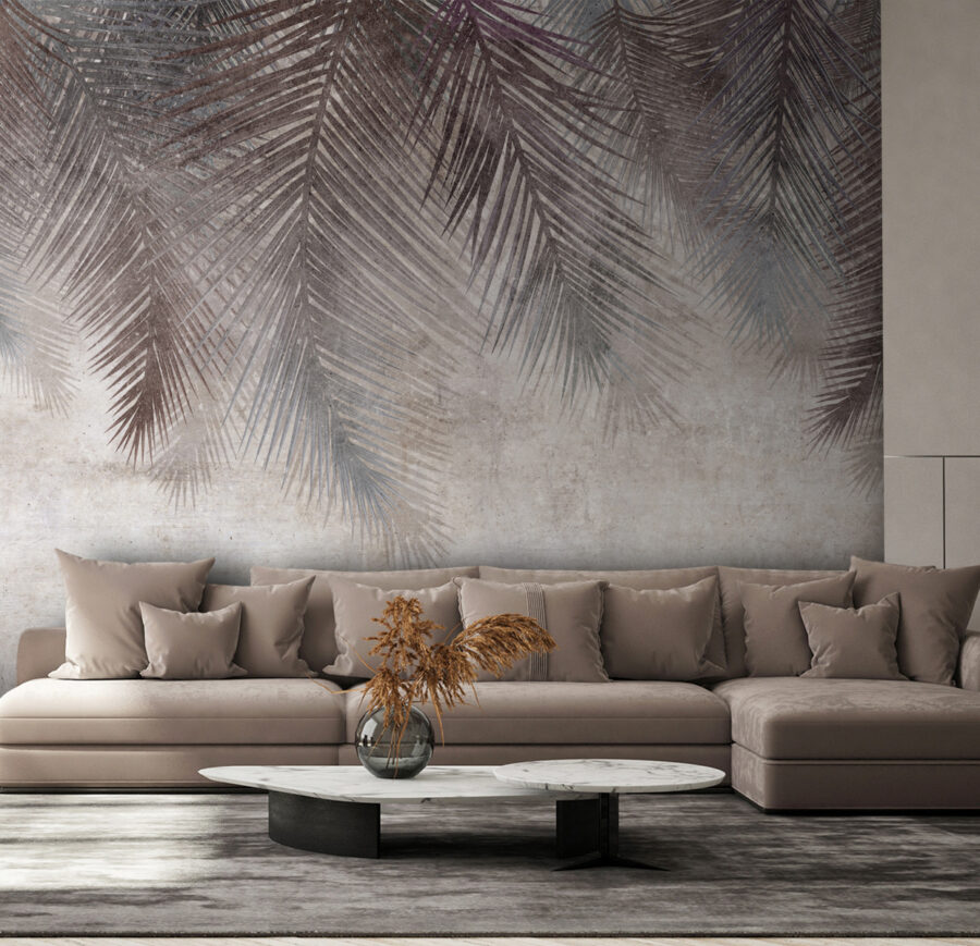 Muted palm leaves on textured background