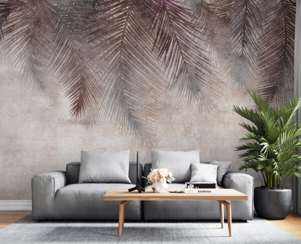 Muted palm leaves on textured background Muted palm leaves on textured background