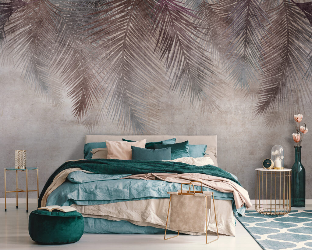 Muted palm leaves on textured background