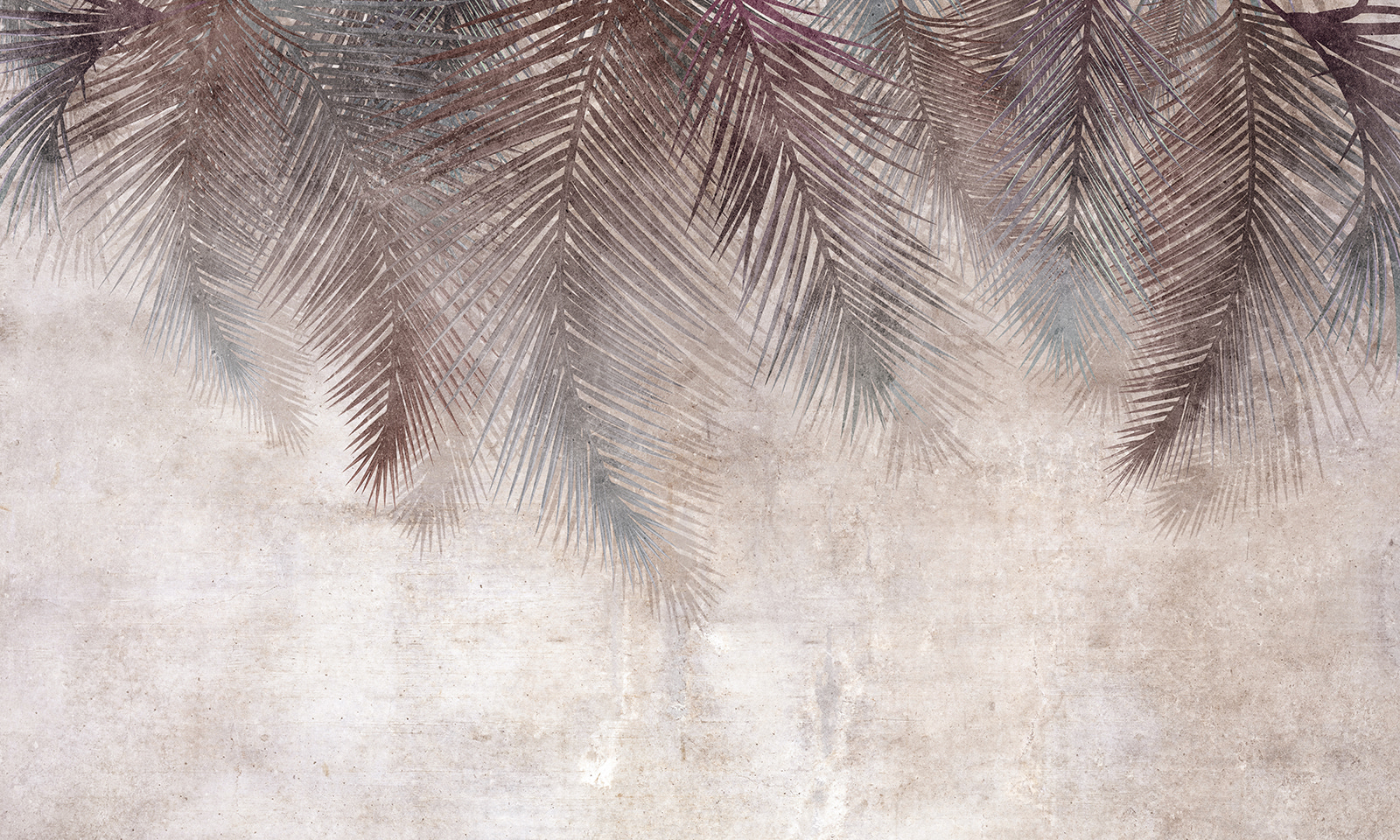 Muted palm leaves on textured background