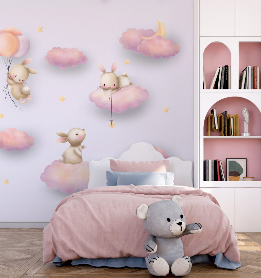Wall murals Group of rabbits on clouds - Image 3