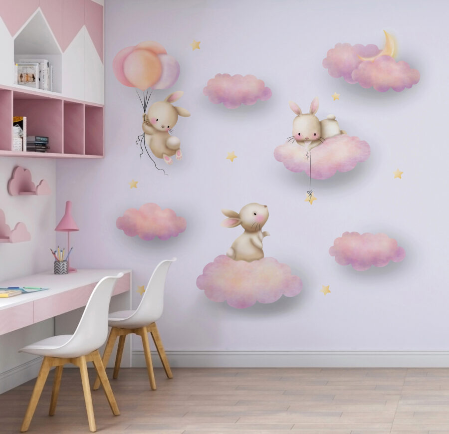 Wall murals Group of rabbits on clouds - Image 2