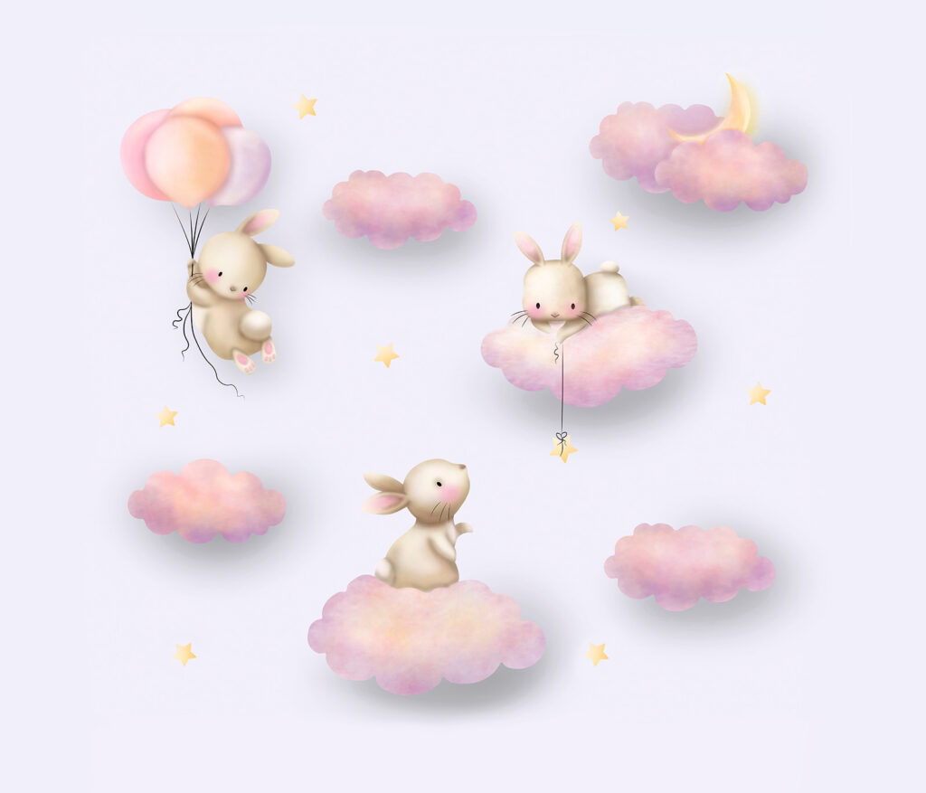 Group of rabbits on clouds Group of rabbits on clouds