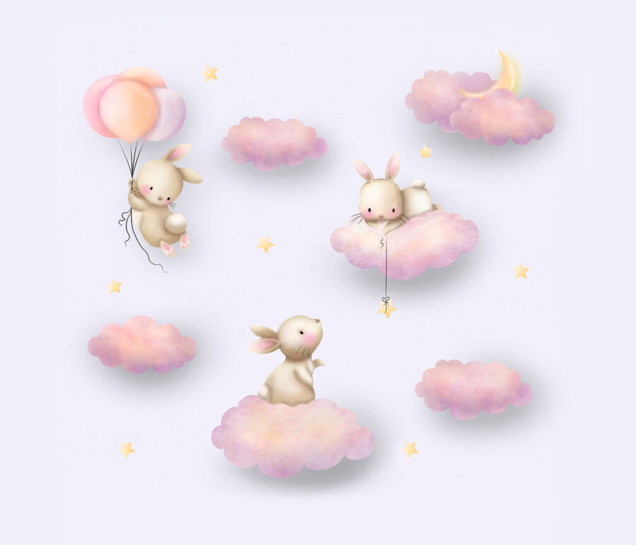 Wall murals Group of rabbits on clouds - Image 4