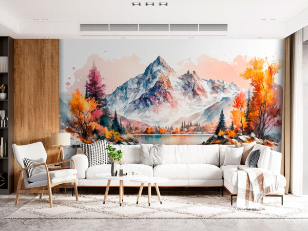 Watercolor painting of a mountain and a lake Watercolor painting of a mountain and a lake