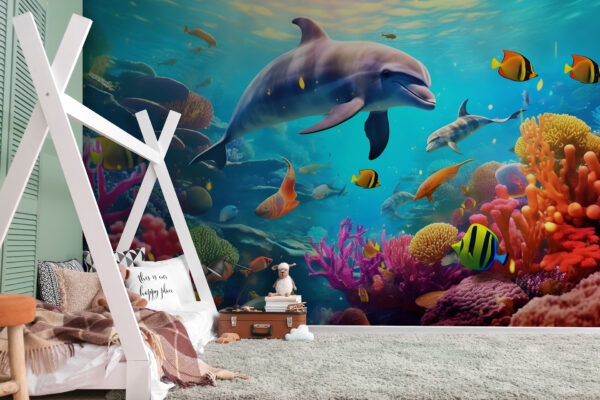 Dolphin swimming in a coral reef Dolphin swimming in a coral reef