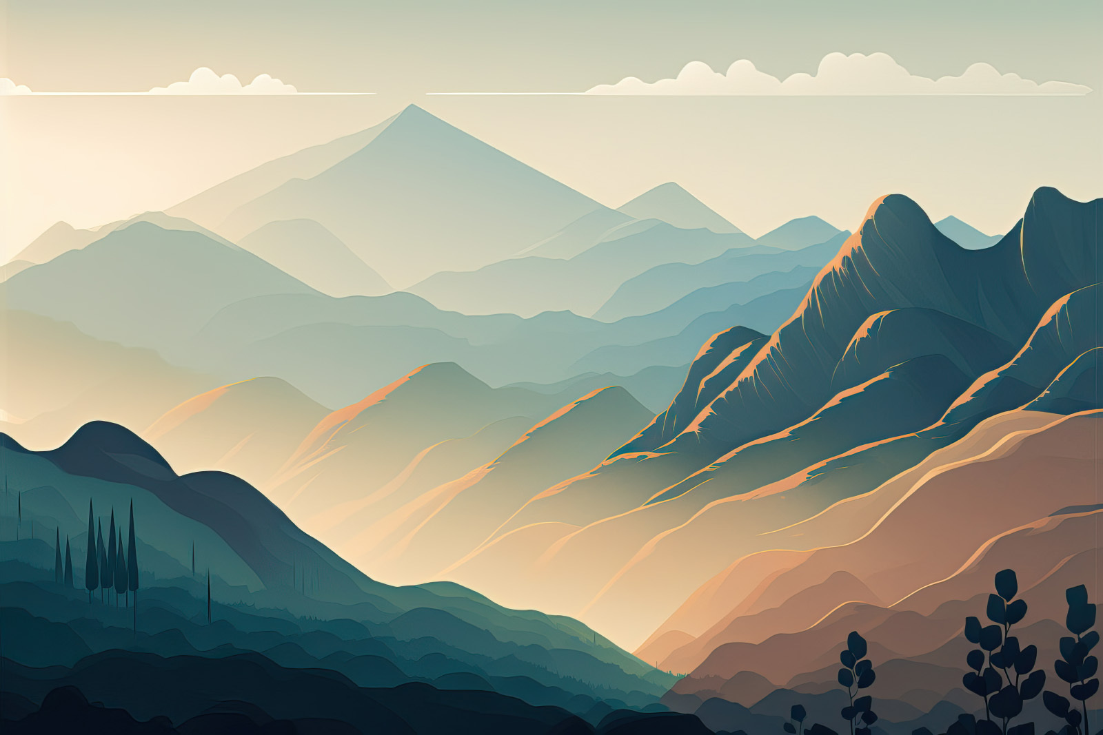 Landscape of mountains and trees