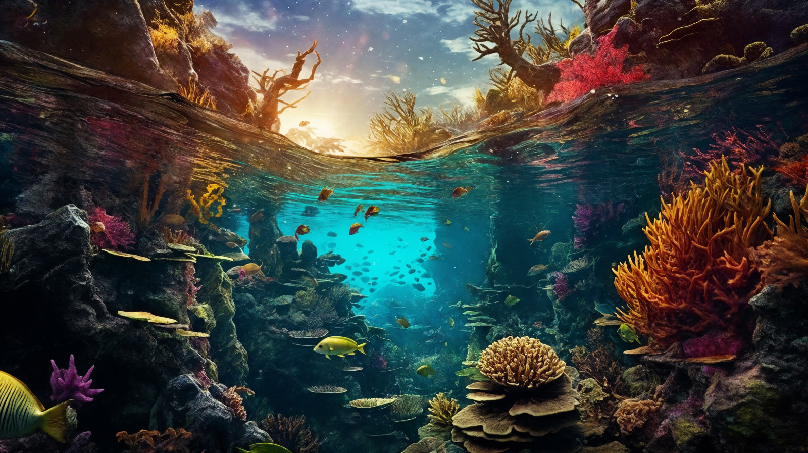 Underwater view of a coral reef with fish and corals Underwater view of a coral reef with fish and corals