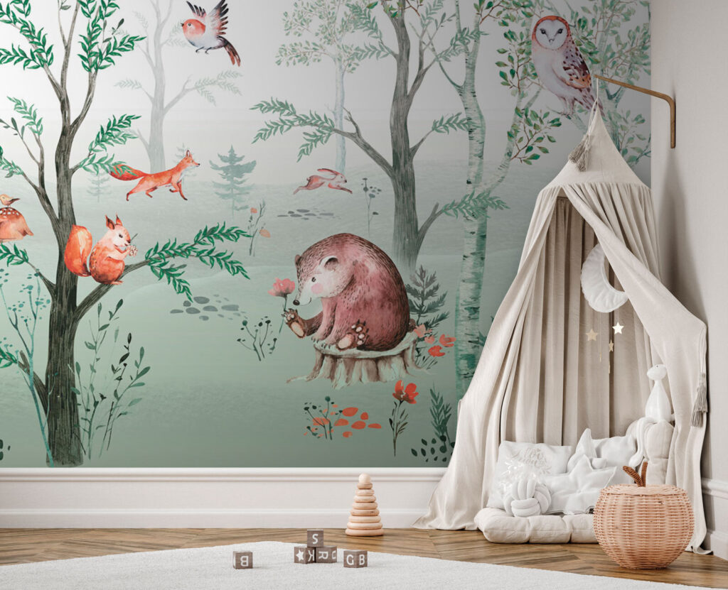 Painting of animals in a forest