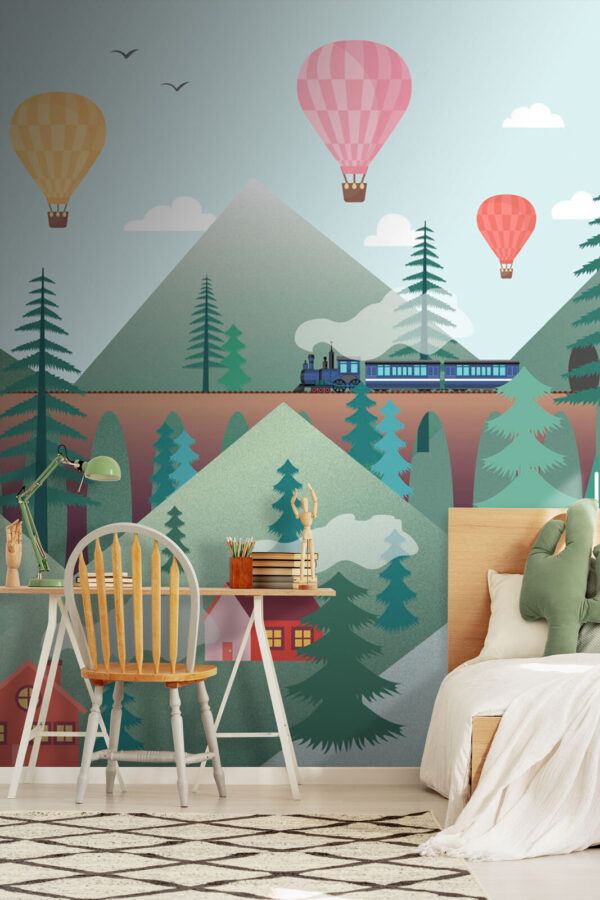 Train going through a forest Wall murals Train going through a forest