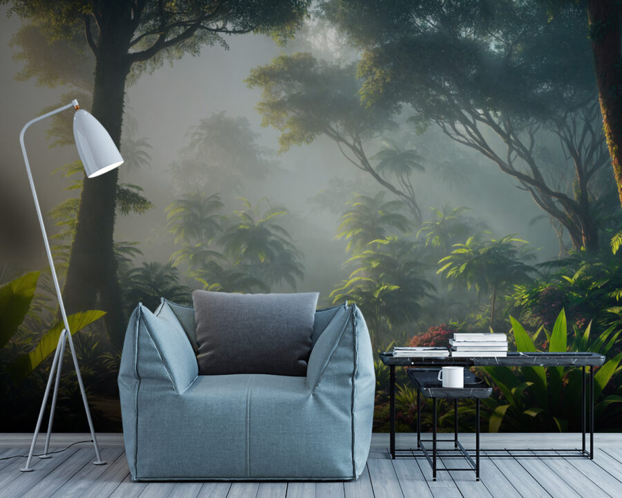 Wall murals Path through a forest with trees and plants