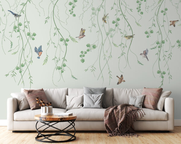 Wallpaper with birds and vines