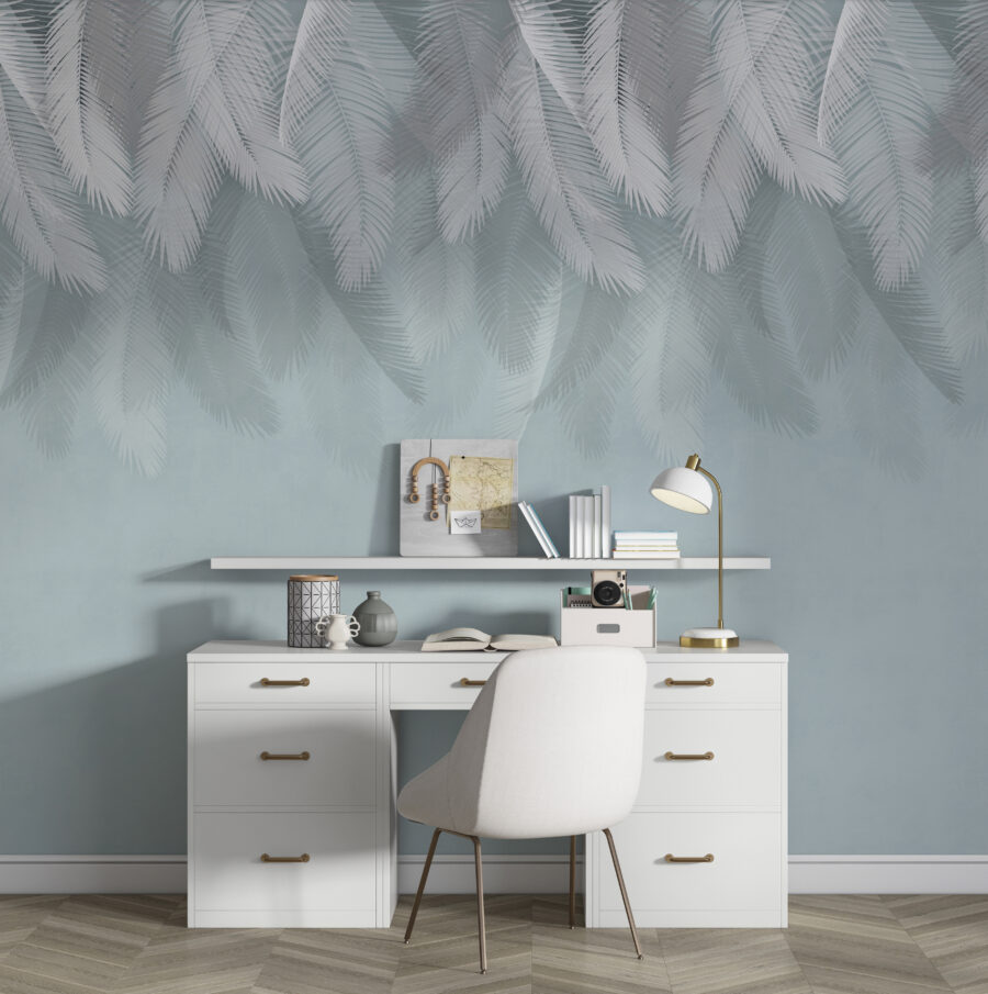 White feathers on a blue background