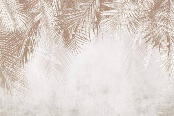White and brown background with palm leaves