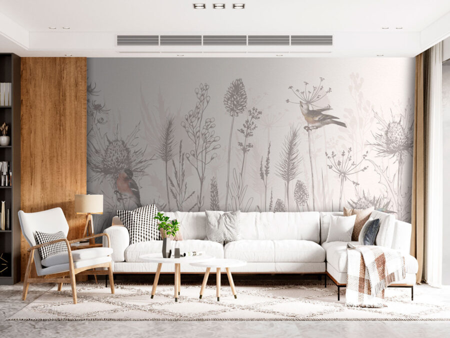 Drawing of birds and plants Drawing of birds and plants