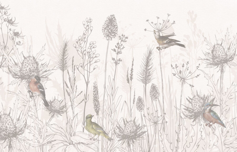 Drawing of birds and plants Drawing of birds and plants