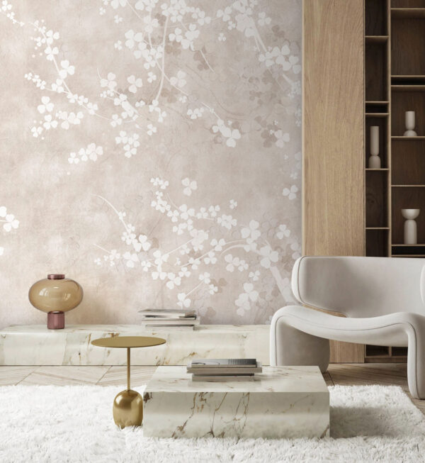 White flowers on a beige background White flowers on a beige background