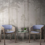 Wall murals Foggy forest with tall trees