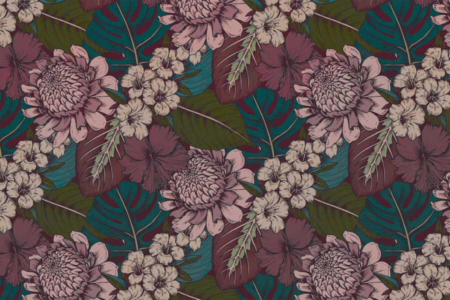 Pattern of flowers and leaves