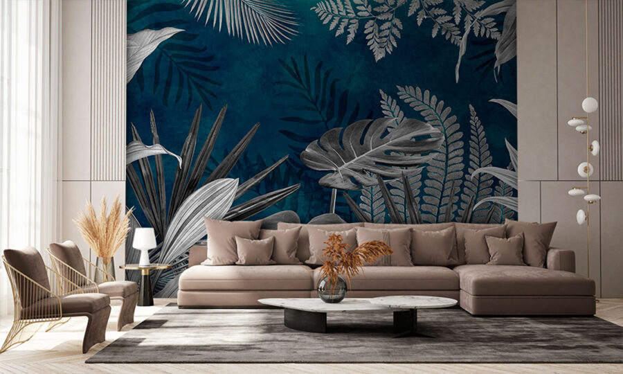 Group of leaves on a blue background