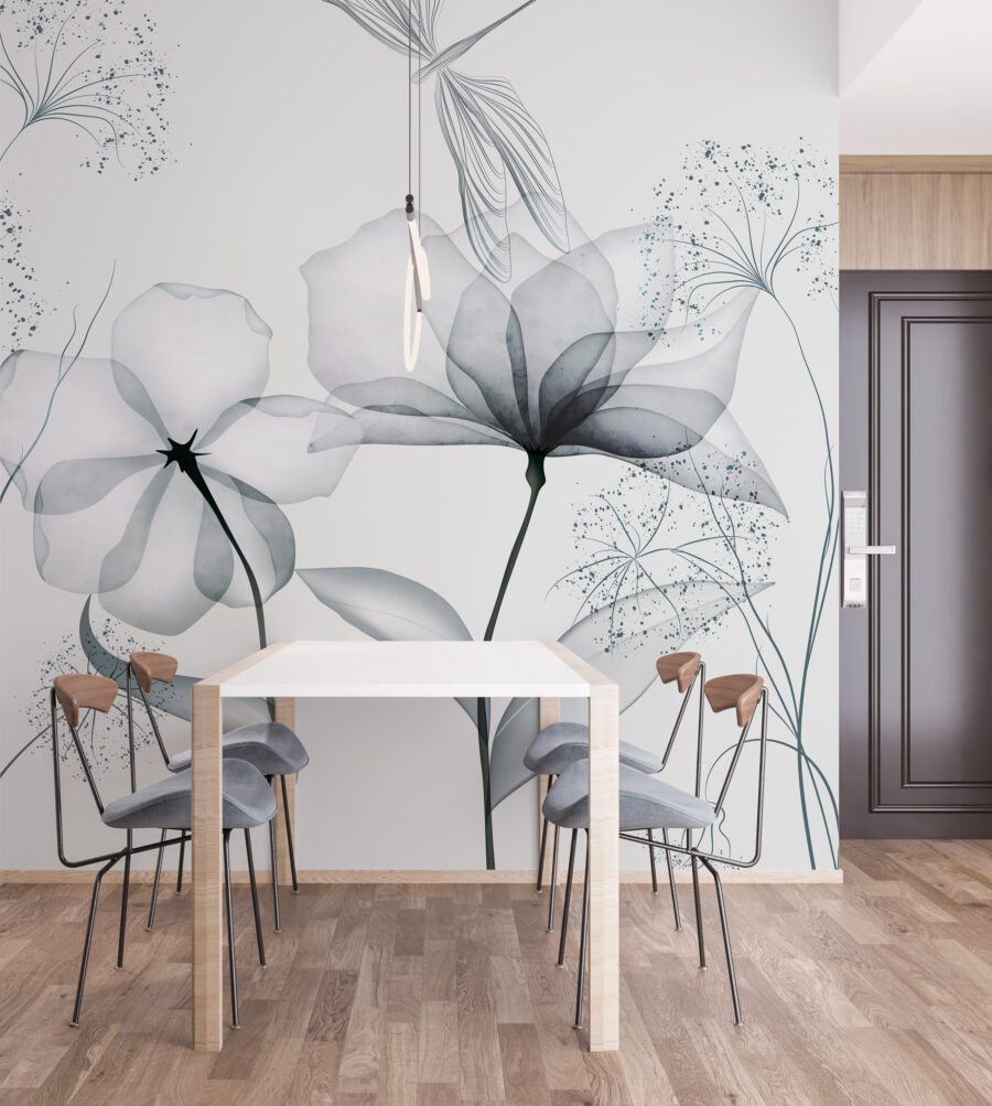 Wall murals Transparent flowers with leaves - Image 6