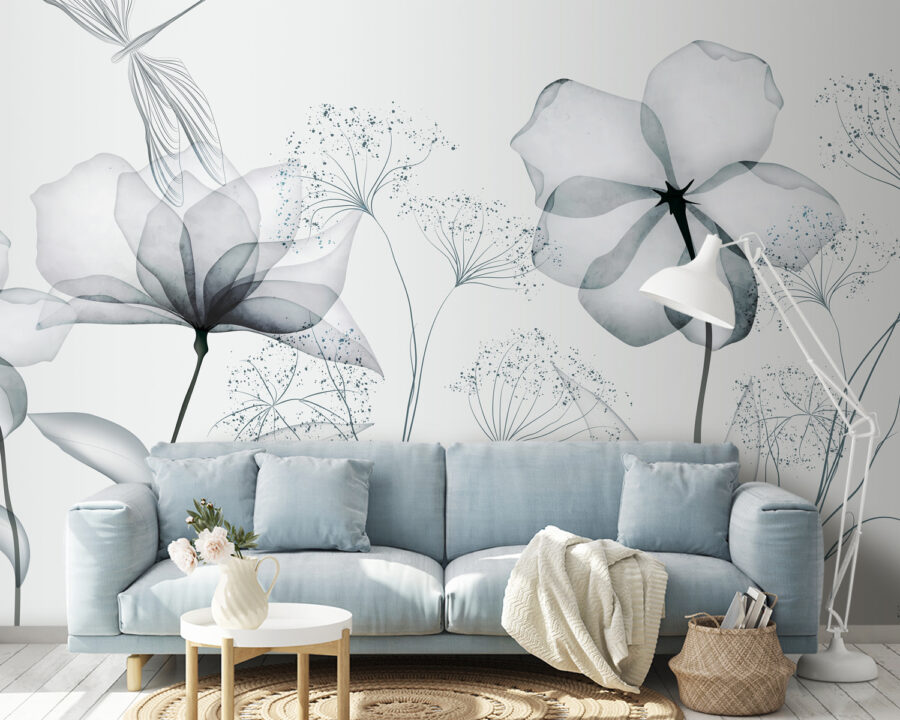 Wall murals Transparent flowers with leaves - Image 4