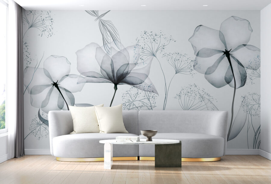Wall murals Transparent flowers with leaves - Image 5