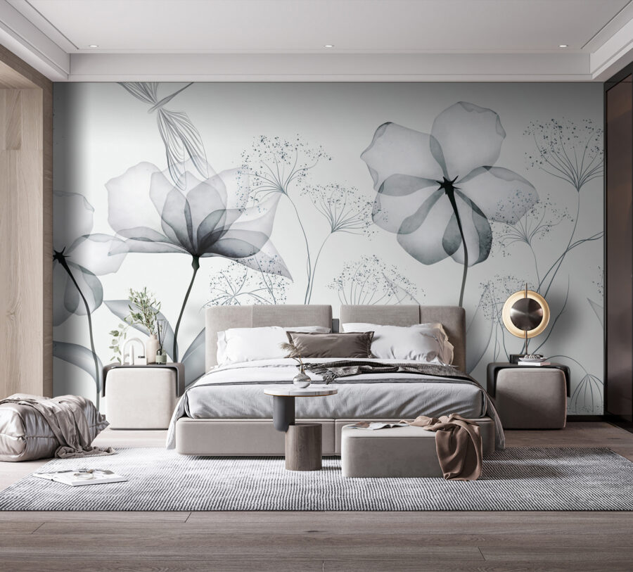 Wall murals Transparent flowers with leaves - Image 3