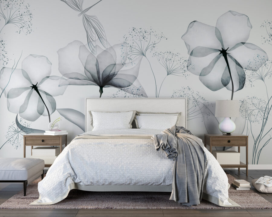Wall murals Transparent flowers with leaves - Image 2