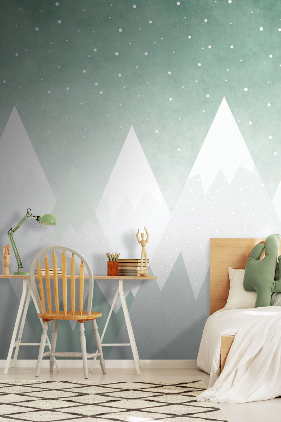 Wall murals Mountain range with snow falling - Image 2