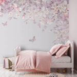 Wall murals Floral pattern with butterflies