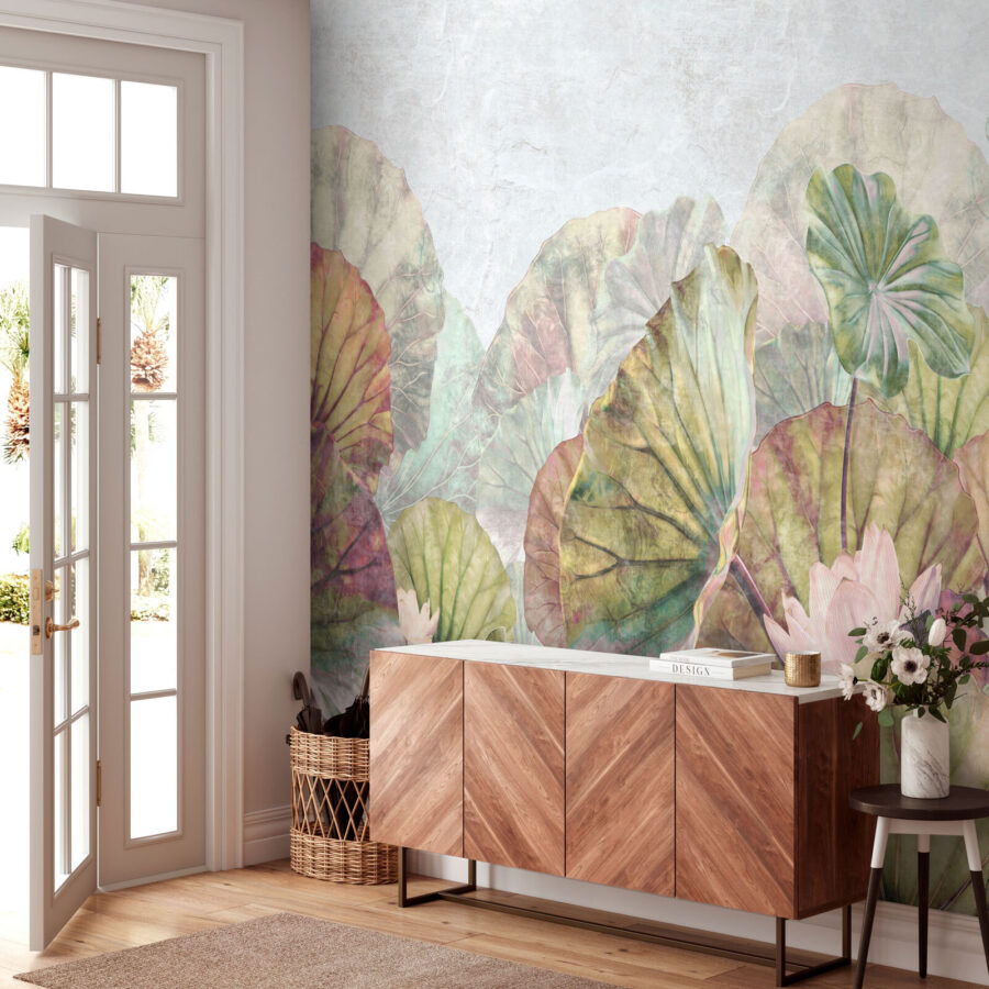 Wall murals Delicate water lily leaves and blossoms. - Image 3