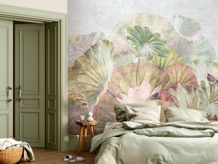 Wall murals Delicate water lily leaves and blossoms.