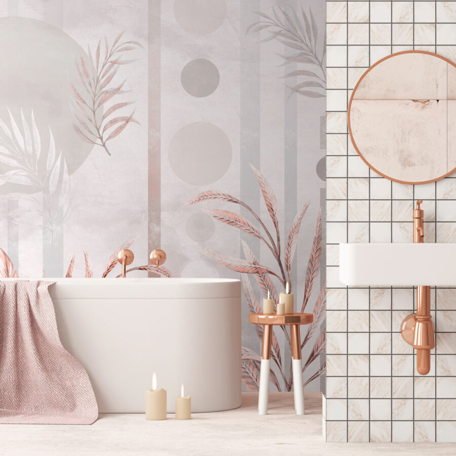 Wall murals Wallpaper with leaves and circles