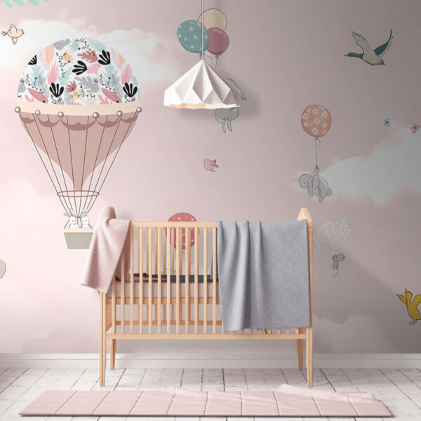 Hot air balloon with birds and animals Wall murals Hot air balloon with birds and animals