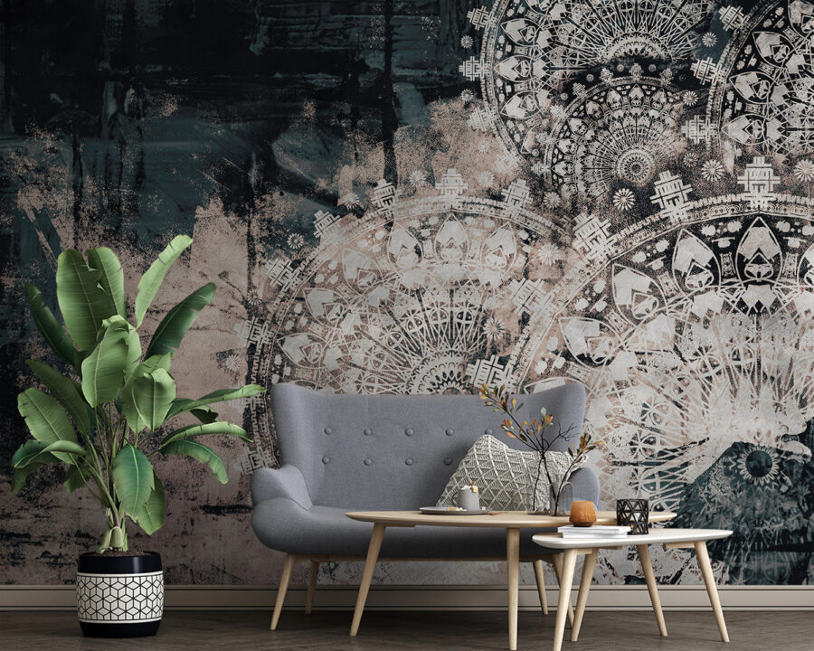 Intricate patterns on a textured surface.